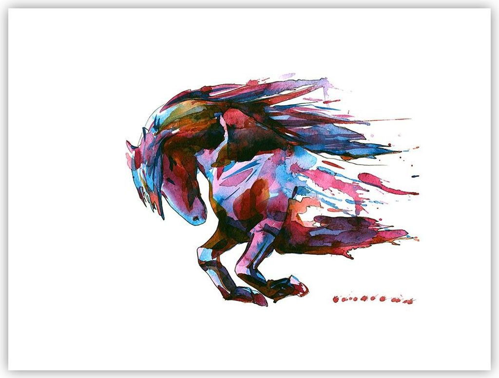 Poster - Poster ohne Rahmen - Pferd Eleganz wild Tier - 40x30 cm - Wand Bild - Wanddeko - Wandbilder - Kunstposter - Wandposter - Bilder - Kunstdru...