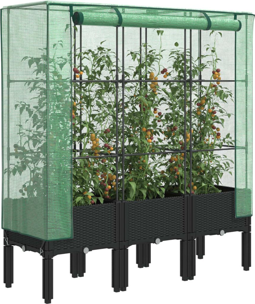 Maison Exclusive - Hochbeet mit Gewächshaus-Aufsatz Rattan-Optik 120x40x140 cm