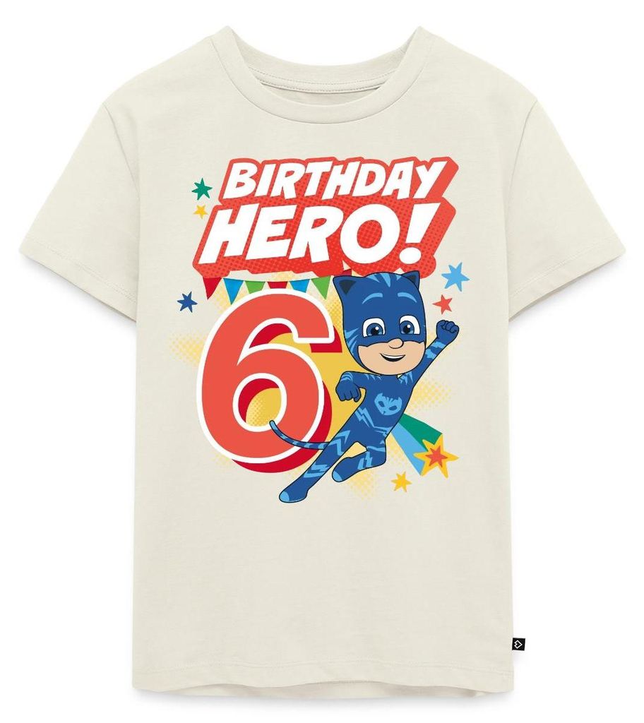 Spreadshirt PJ Masks Catboy Birthday Hero 6. Geburtstag Kinder Premium T-Shirt, 134/140 (8 Jahre), Naturweiß