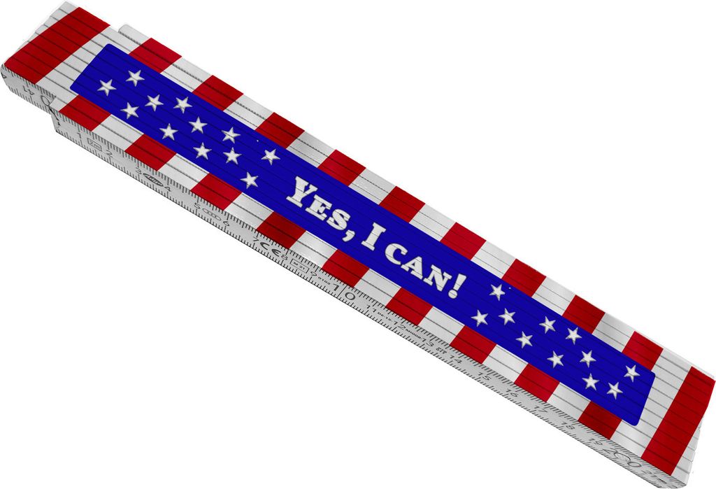 Yes, I can! Meterstab aus Holz in Blau, Rot und Weiß