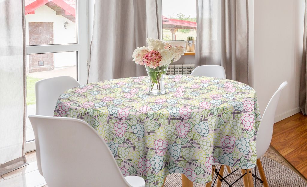 ABAKUHAUS Trauben Runde Tischdecke, Früchte und Blätter auf Zweigen, Kreis Tischdecke Abdeckung für Esszimmer Küche Dekoration, 150 cm, Baby-Ro...