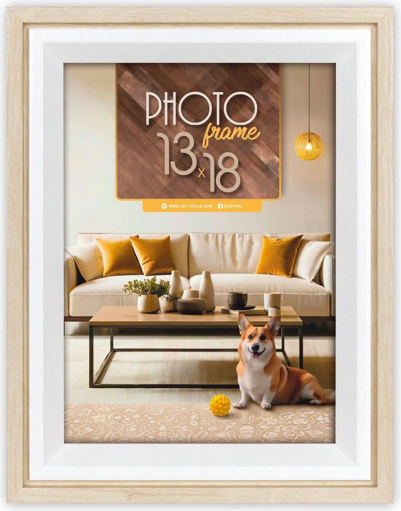 ZEP Bologna Bilderrahmen, cremefarben, 18 x 24 cm, MDF in Holzoptik, mit klarem Glas