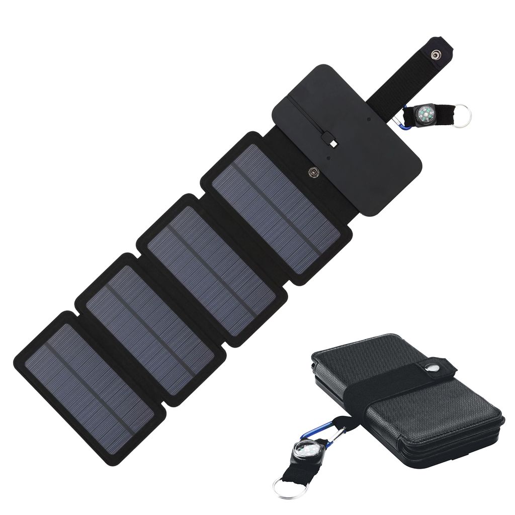 Faltbares Solarpanel-Ladegeraet fuer den Aussenbereich, Notstromversorgung mit Kompass fuer Camping, Wandern, Rucksackreisen