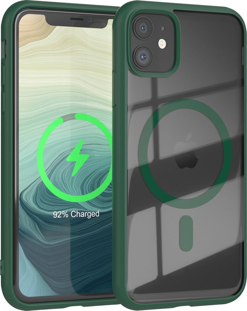 EAZY CASE Clear MagSafe Case für Apple iPhone 11, Qi-Charging, Silikon mit Kameraschutz, Bumper Case in Grün