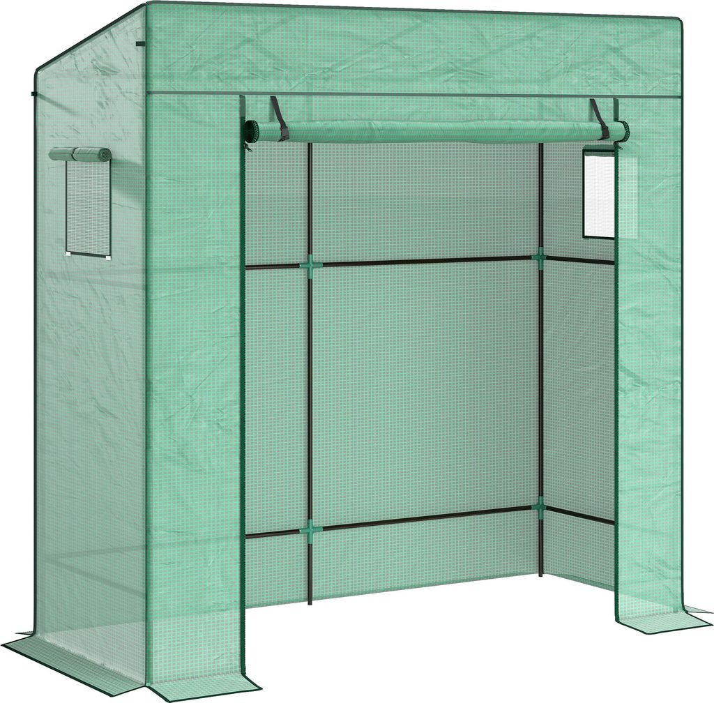Tomatengewächshaus Foliengewächshaus mit Rolltor Mesh-Fenster Schrägdach 196 x 77 x 197 cm Grün