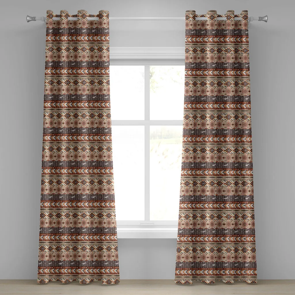 Paire de rideaux décoratifs art indigène 280x175 cm pour salon ethnique