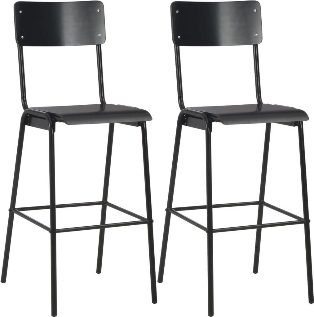 Barhocker 2 Stk. Schwarz Massives Sperrholz Stahl