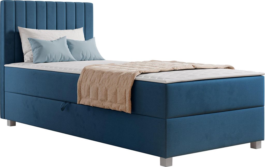 MIRJAN24 Boxspringbett mit eins Bettkästen Viki, Schlafzimmer, Einzelbett mit Topper, Härtegrad H3 (Farbe: Manila 26, Größe: 90x200 cm)