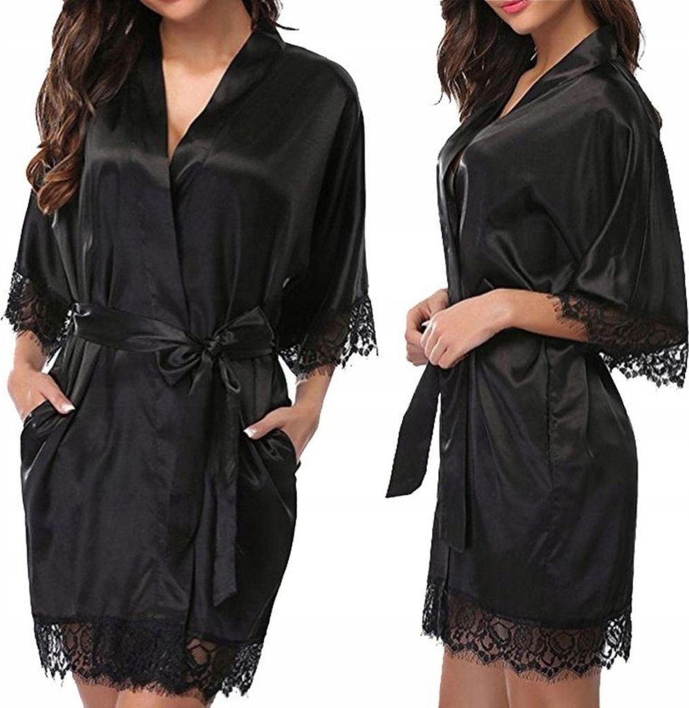 Satin-Bademantel für Damen - Spitzen-Set - Damenunterwäsche Produktbild 