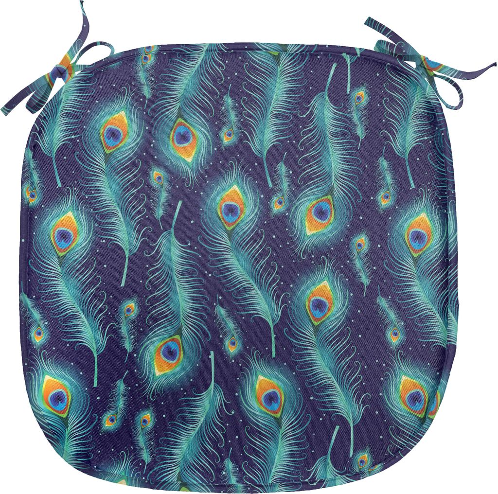 ABAKUHAUS Pfau Polster für Esszimmerstühle, Pfau-Vogel-Federn, Dekoratives wasserfestes Kissen mit Riemen für Küchensitze, 40 cm x 40 cm, Orang...