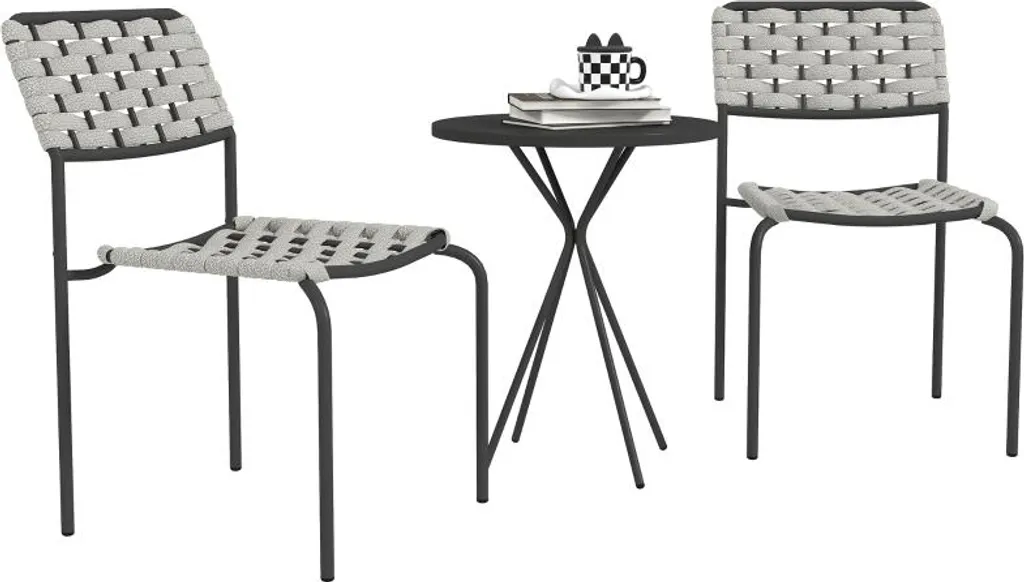 Salon de jardin 3 pièces en polyrotin tressé avec 2 chaises empilables