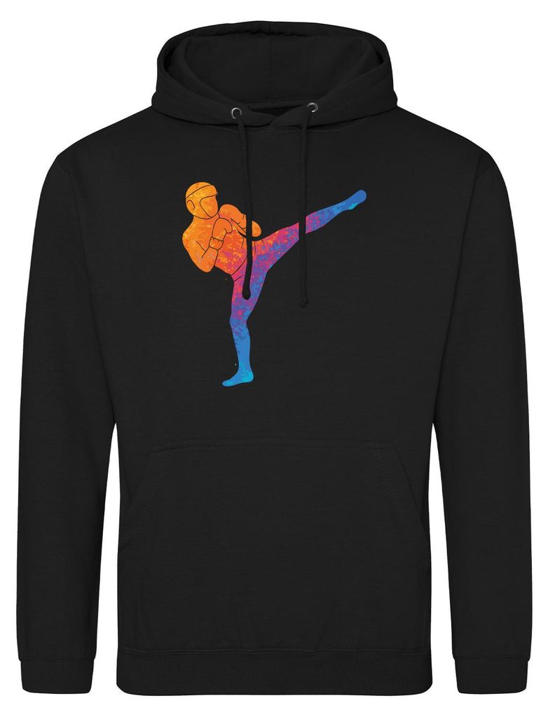 Huuraa Uni Hoodie Kickboxen bunte Silhouette M Deep Black Vegan Sweatshirt Geschenkidee