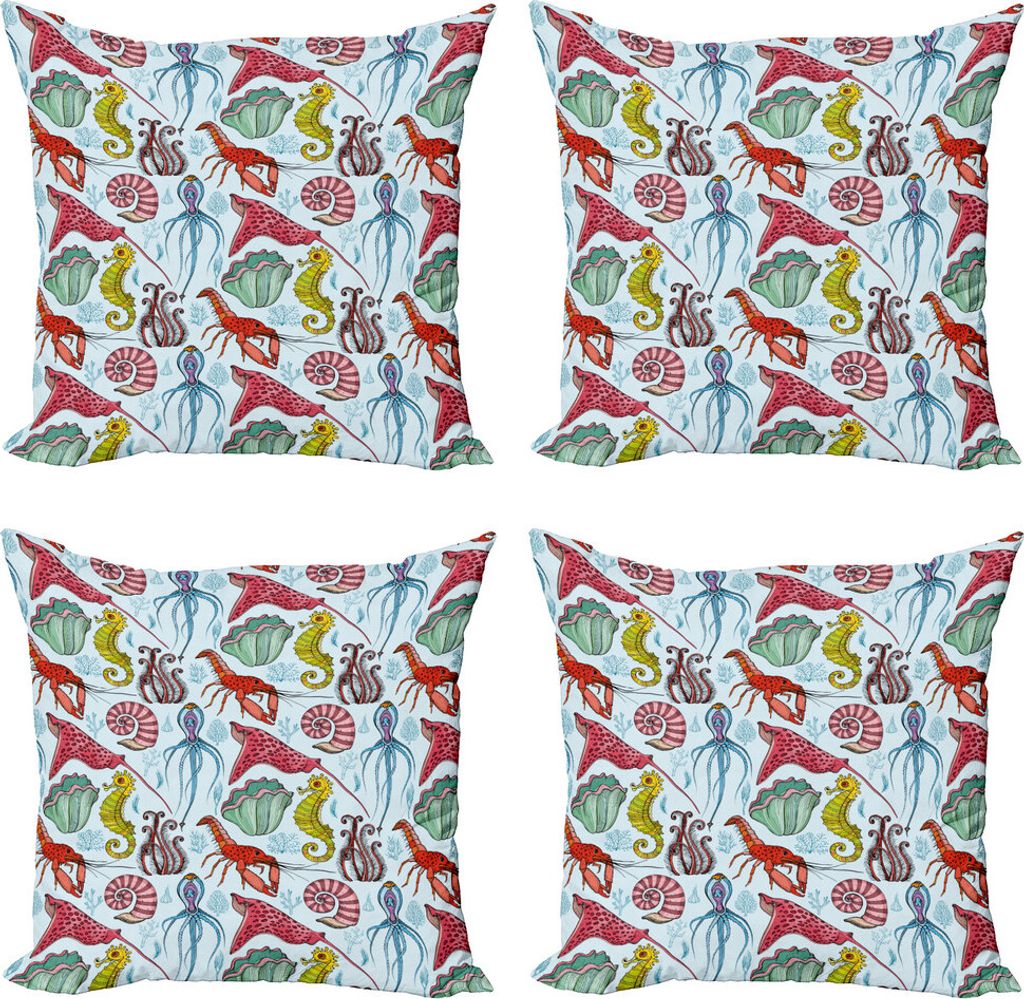 ABAKUHAUS Unter dem Meer Kissenbezug Set (4 Stück), Hand Drawn Bohrinsel Deepwater, Moderner Doppelseitiger Digitaldruck, 60 cm x 60 cm, Baby Blue...