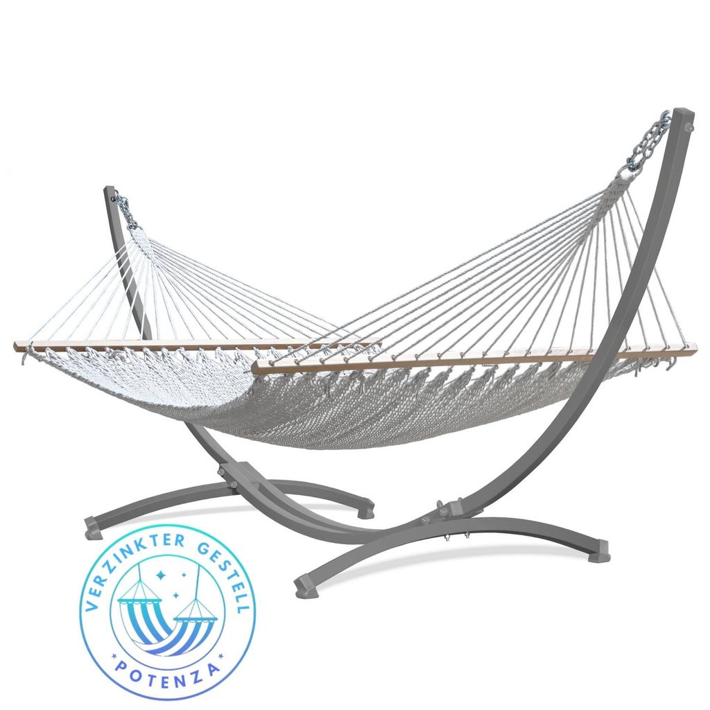 Potenza Outdoor Hängematte mit Verzinkter Gestell für 2 Personen I Barbados - Stabhängematte XXL 210x140, 200kg I Grau Hängemattengestell 220kg...