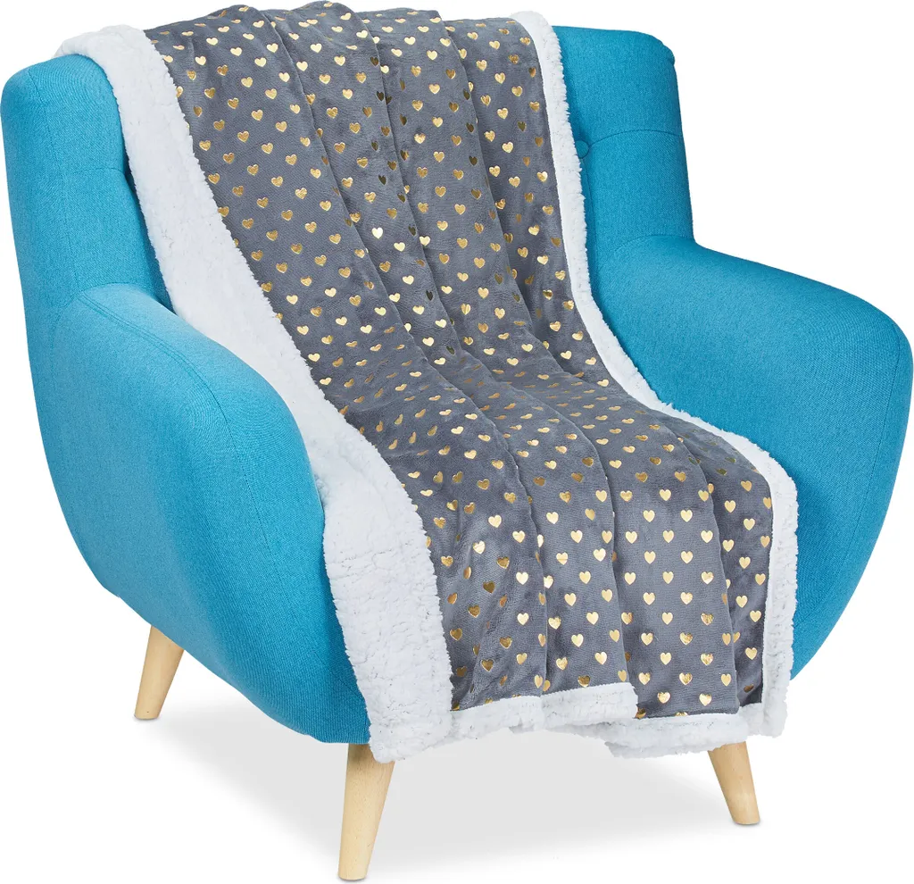 2 Coperte Morbide Relaxdays Grigie Cuori Oro - Lavabili e Calde