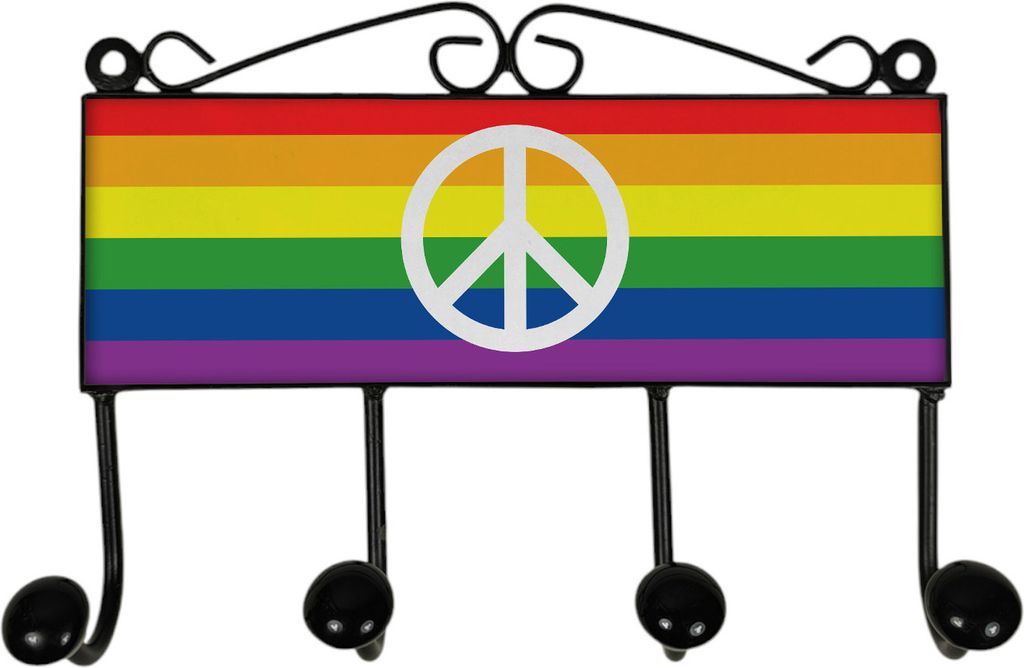 Regenbogen Friedenszeichen Kleiderhaken Leiste mit 4 Haken - Peace