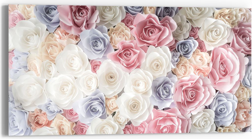 DEQORI Glasbild Echtglas 60x30 cm 'Sanfte Pastell Rosen' Wandbild Bild modern Deko