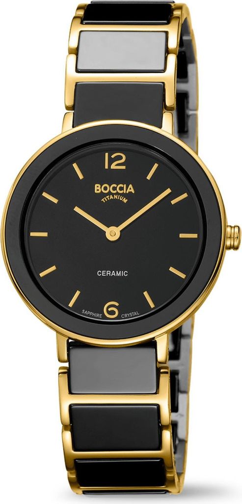 Boccia 3311-04 dameshorloge, titanium, zwart/goudkleurig Productafbeelding 