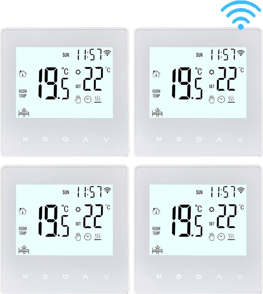 4X WiFi Smart Thermostat 3A Raumthermostat Wasserheizungsgeräte Fußbodenheizung, LCD-Display, APP-Steuerung, Manueller/automatischer Modus