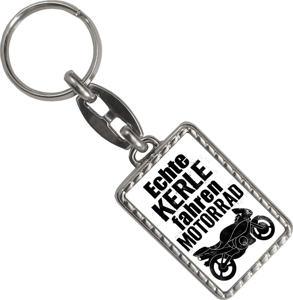 Motorrad Schlüsselanhänger mit Bordüre mit Spruch Echte Kerle fahren Motorrad
