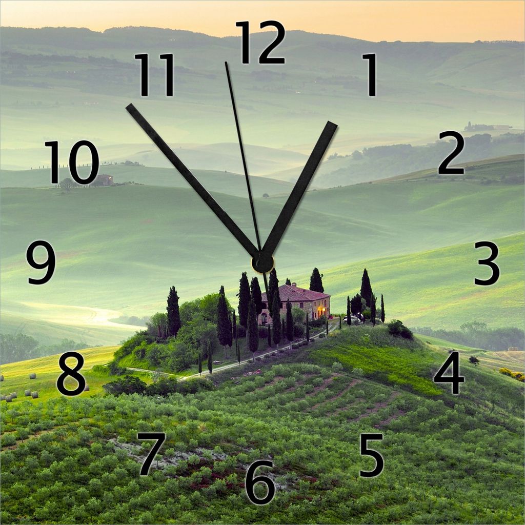 Wallario Design Wanduhr Toskana in Italien aus Echtglas, Größe 30 x 30 cm