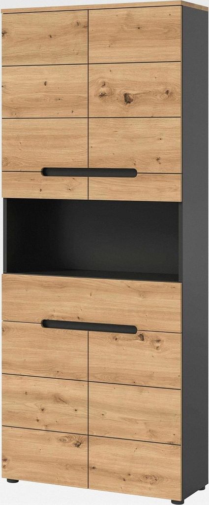 Badezimmer Canu Hochschrank Schrank Kommode breit hoch Badschrank Bad Hochschrank breiter Schrank in Front Artisan Nb. Korpus Basalt grau Nb., ca.7...