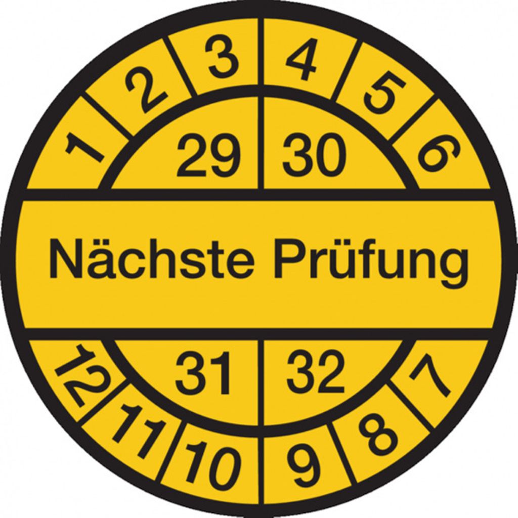 Dreifke Prüfplakette, Nächste Prüfung, schwarz/gelb, - 30 mm Dokumentenfolie...