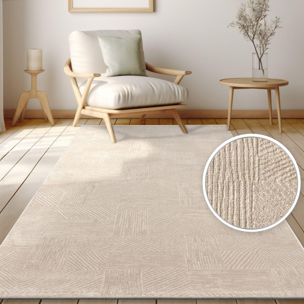Teppich Kurzflor Unifarben Wohnzimmer schmutzabweisend Beige Rechteckig 200x280 | 65% Polypropylen, 35% Polyester | Florhöhe: 9 mm | pflegeleicht