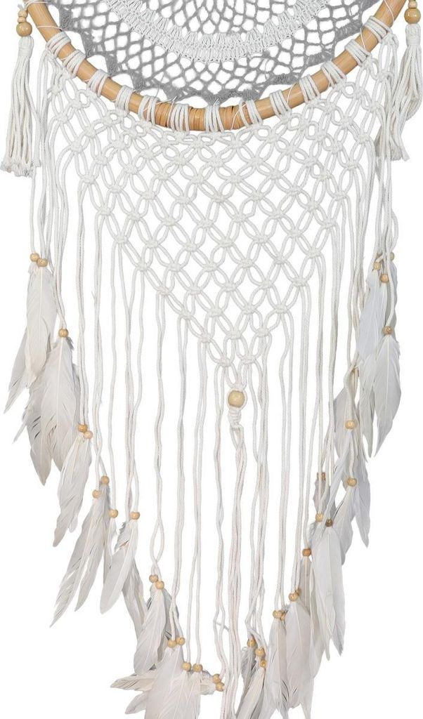 Wandbehang Wandschmuck Wandteppich Etnik Traumfänger Boho Quaste Deko Dreamcatcher Gewebter Lebensbaum 44 cm Ø Grau