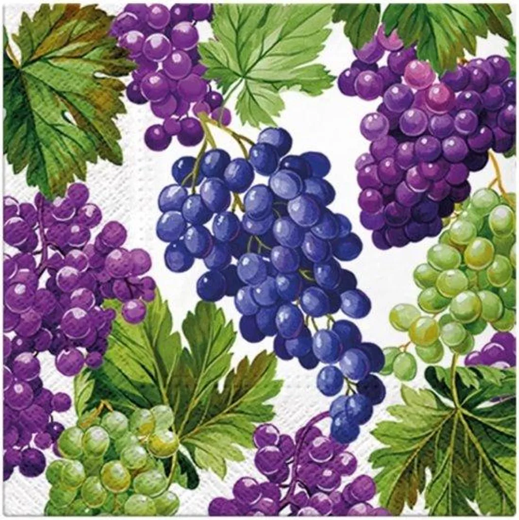 Serviettes papier 3 plis motif raisins - Impression encre à base d'eau