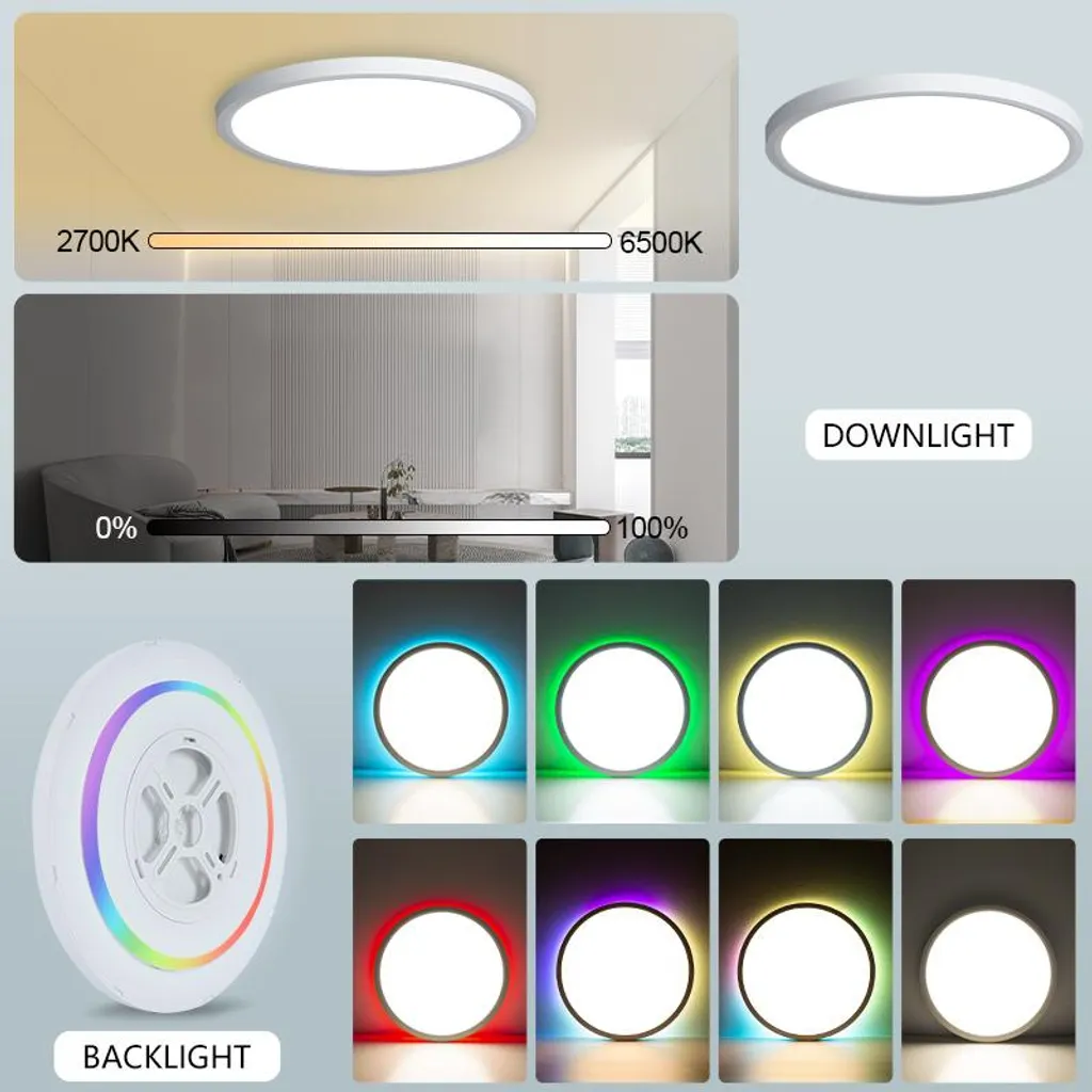 Plafonnier LED Intelligent 40 cm à Intensité Variable et Commande Vocale