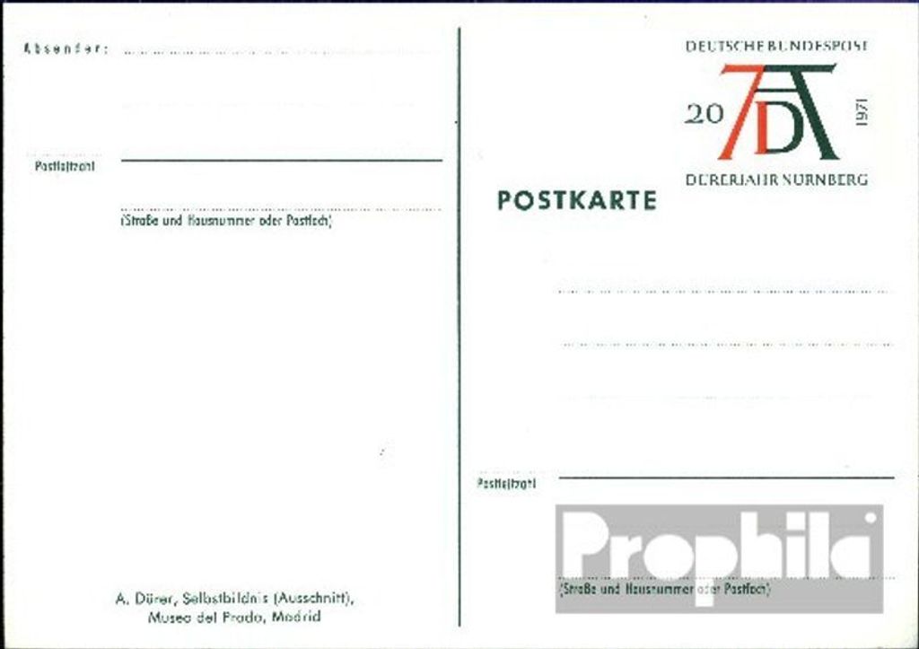 Belege Ganzsachen BRD (BR.Deutschland) 1971 PSo3/01 Amtliche Sonderpostkarte un Dürersignum