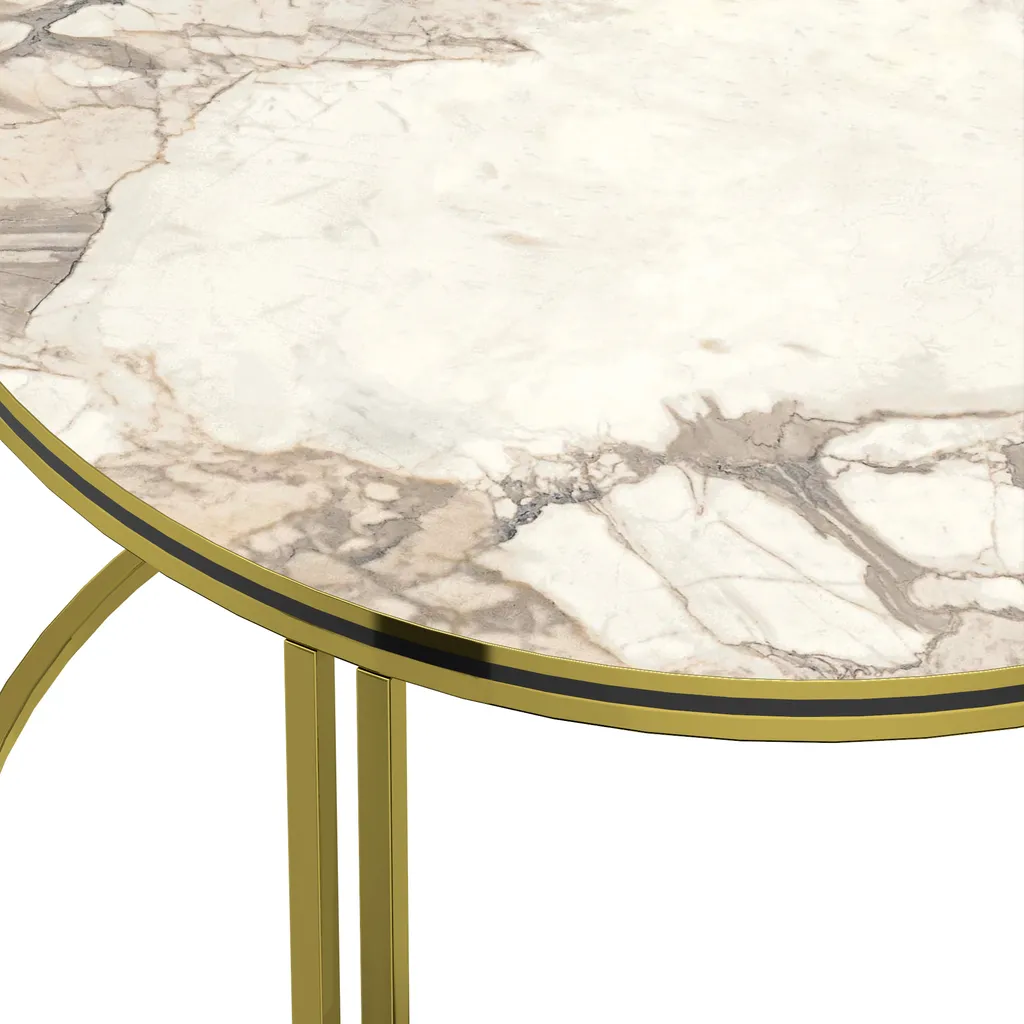 Table basse de salon rectangulaire marbre blanc et métal doré - 5
