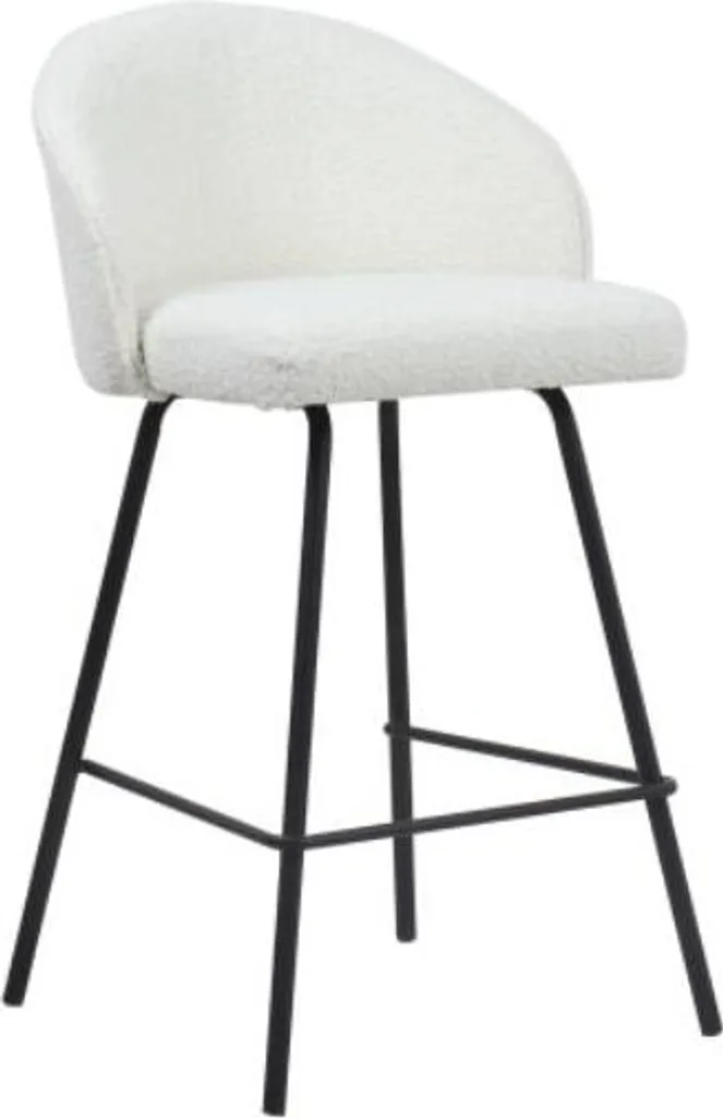 Tabouret de bar June Bouclé Blanc et pieds en métal noir H87 x L52 cm
