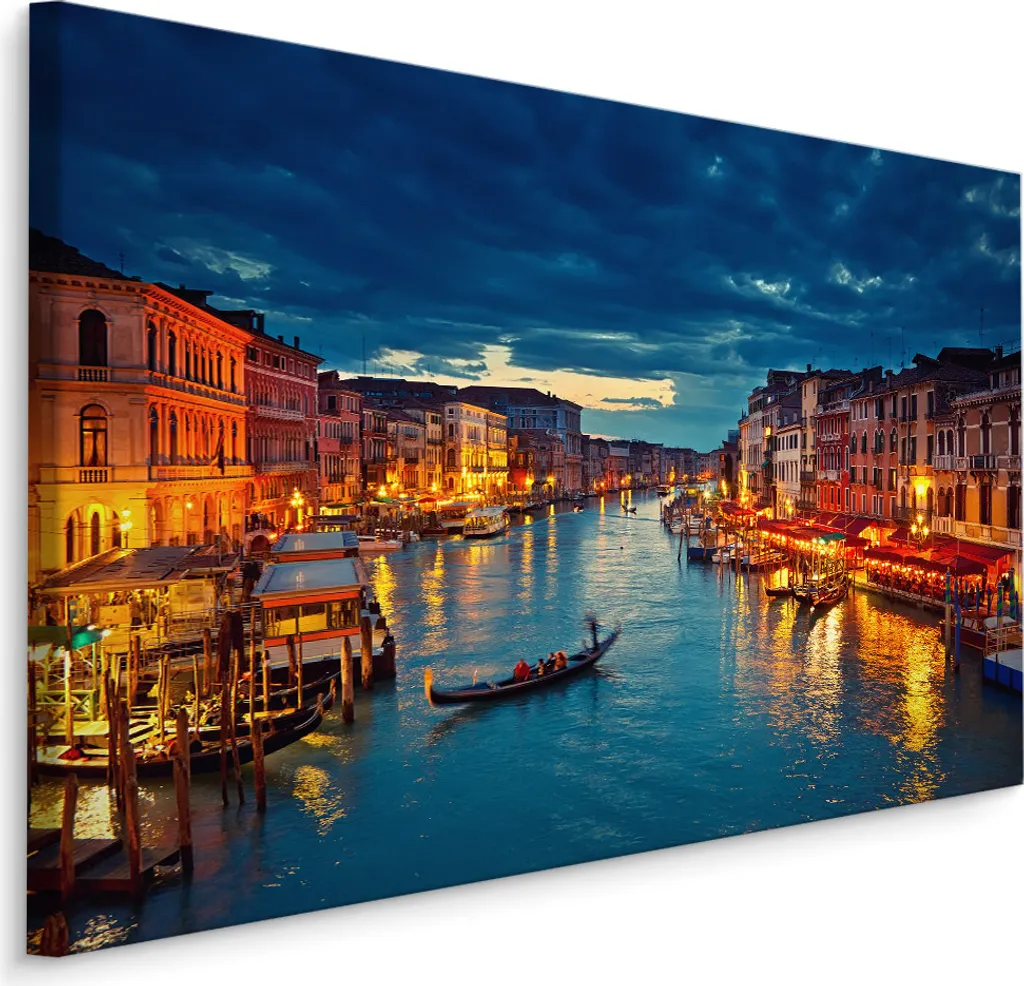 Quadro Venezia 90x60 Tela XXL - Scorcio Gondole Notturno