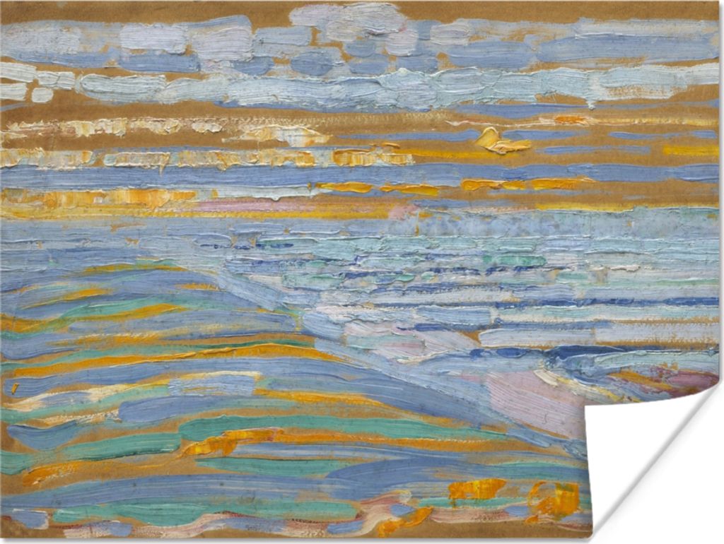 MuchoWow Poster Blick auf den Strand und die Seebrücke von den Dünen aus - Piet Mondrian 160x120 cm - Foto Plakat