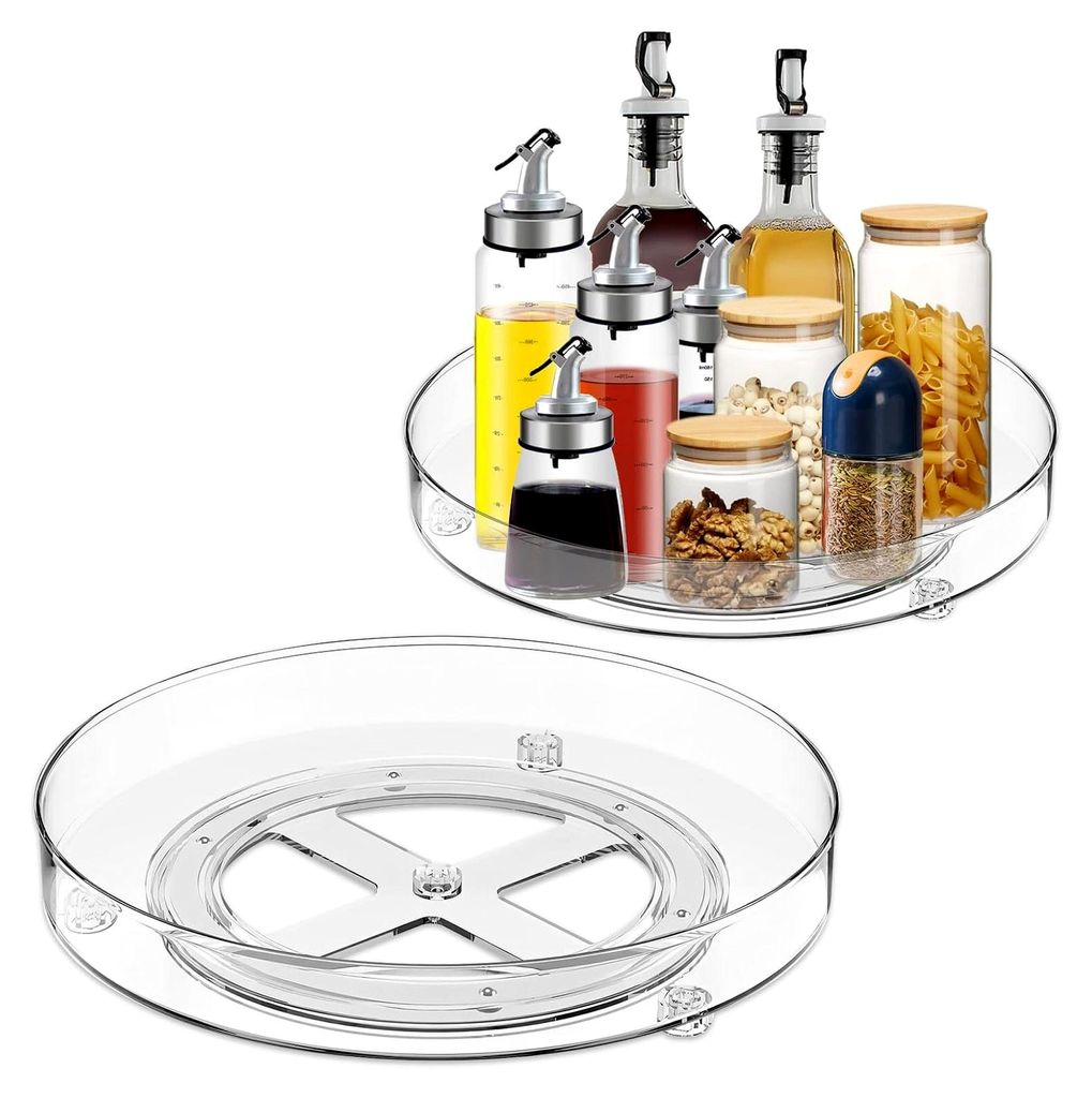 2 Stück Lazy Susan Drehteller Kühlschrank Organizer, 360° Rundell Küchen Fridge Organizer, Transparentes Acryl Gewürzregal für Gewürzflasche...