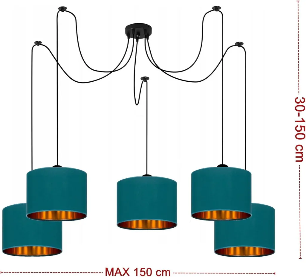 Luminaire de Plafond Turquoise Design 5 Lampes Style Rétro Chic E27 - 2
