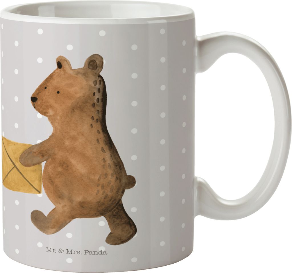 Mr. & Mrs. Panda Bedruckte Tasse Bär Zuhause - Grau Pastell - Geschenk, Henkeltasse, Teddy, Einzugsgeschenk Einzug Neues Haus Neue Adresse Umzug U...