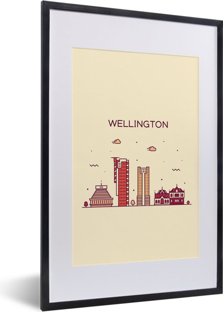MuchoWow MuchoWow Gerahmtes Poster Wellington - Skyline - Neuseeland 40x60 cm - Poster mit zchwarzem Bilderrahmen - Poster in Rahmen