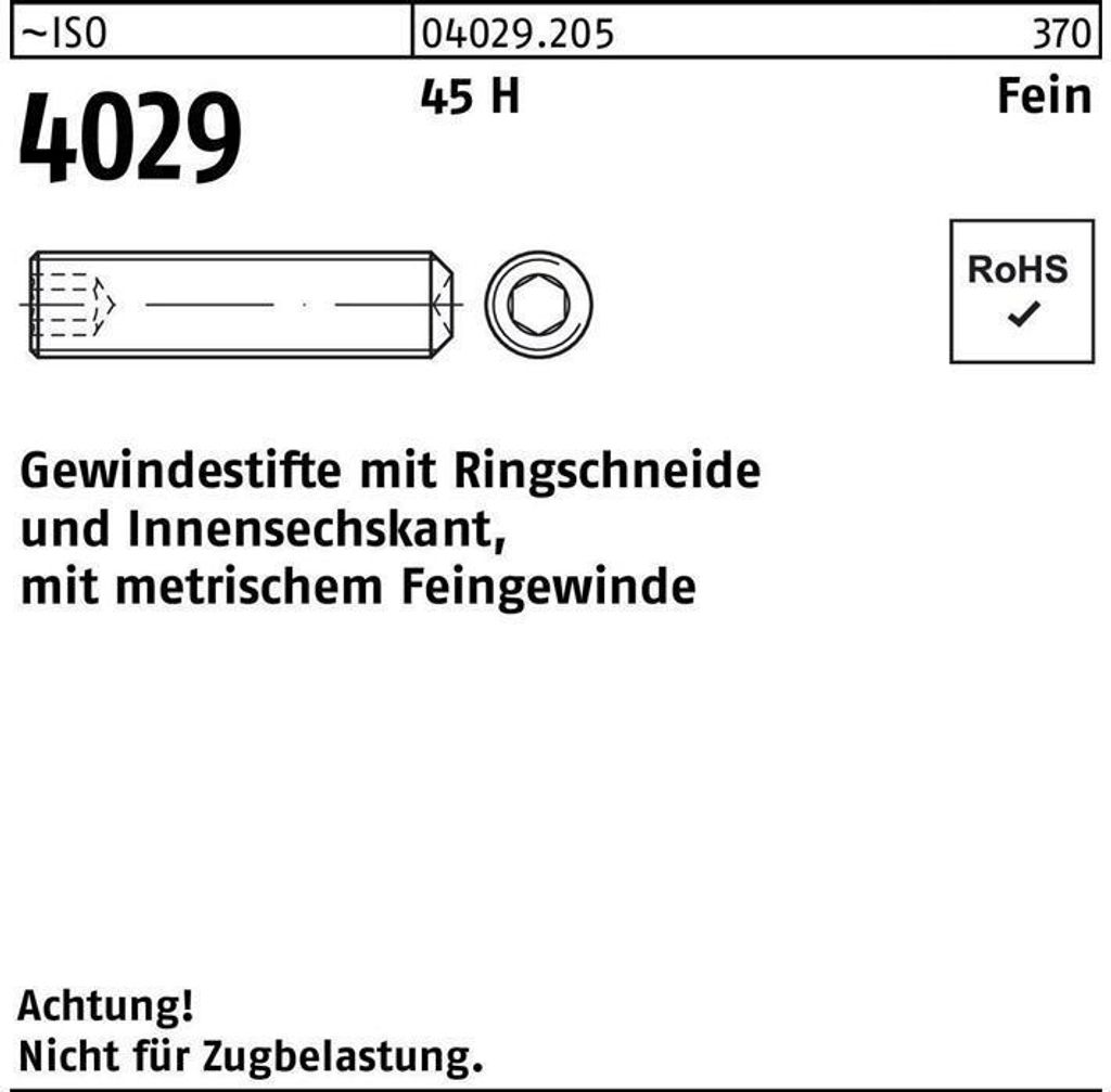 Reyher Gewindestifte ISO 4029 45 H M 6 x 0,75 x 16 (500 Stück)