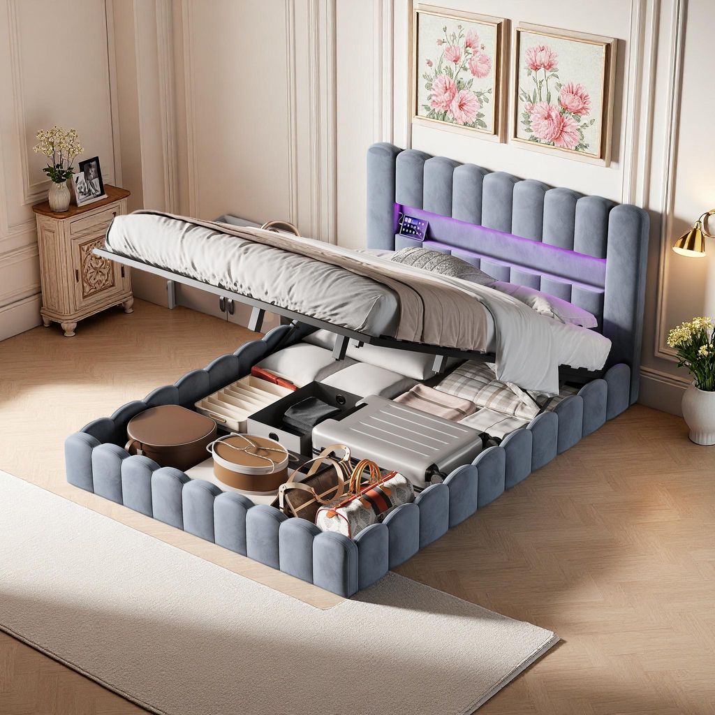 INONEFT Polsterbett 180x200cm mit USB und LED Kopfteil, Produktbild 