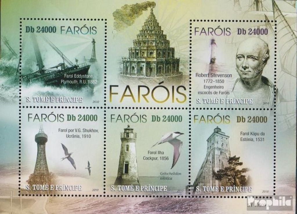 Briefmarken Sao Tome e Principe 2010 Mi 4448-4452 Kleinbogen (kompl.Ausg.) postfrisch Leuchttürme
