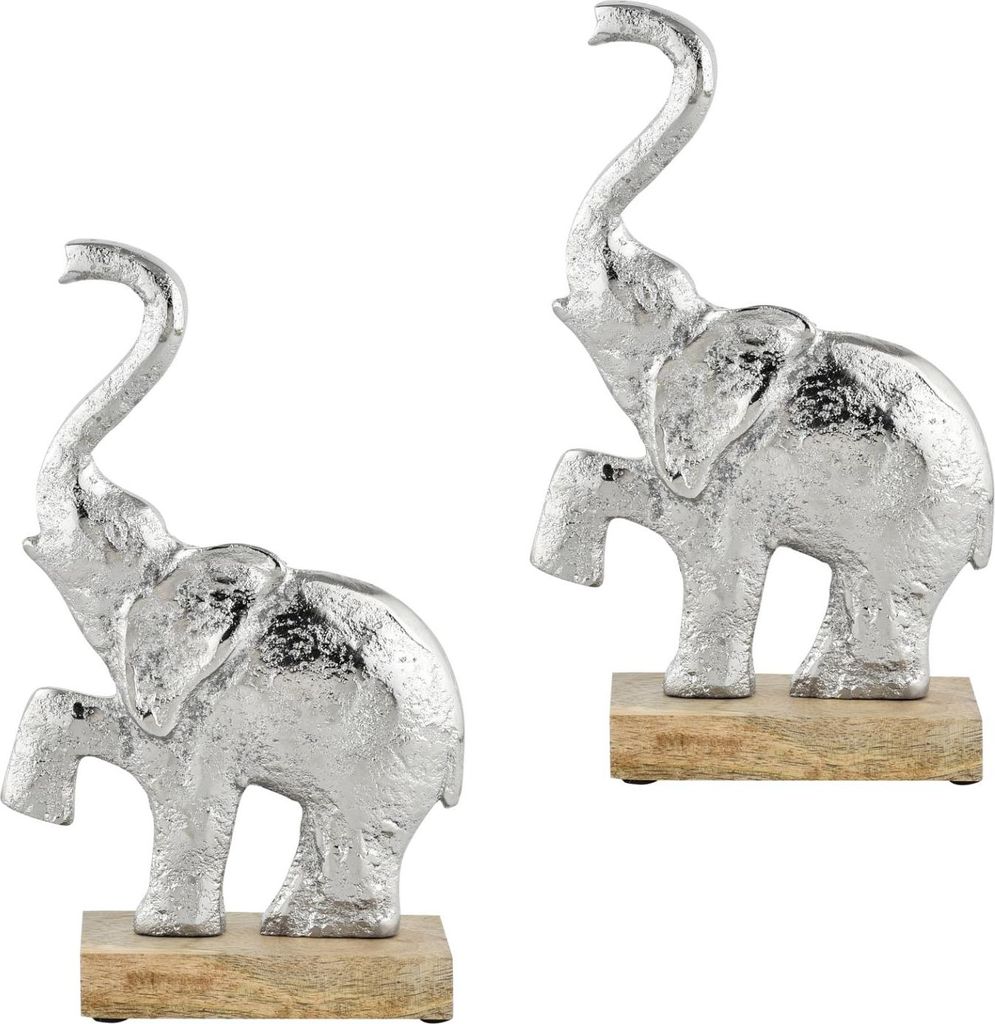 Marrakesch 2er Set Elefant Dekofigur Dekoaufsteller aus Aluminium & Holz 21cm Mumba | Aesthetic Figuren modern als Deko Wohnzimmer und Schlafzimmer...