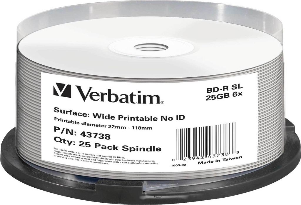Verbatim - 25 x BD-R - 25 GB 6x - breite bedruckbare Produktbild 