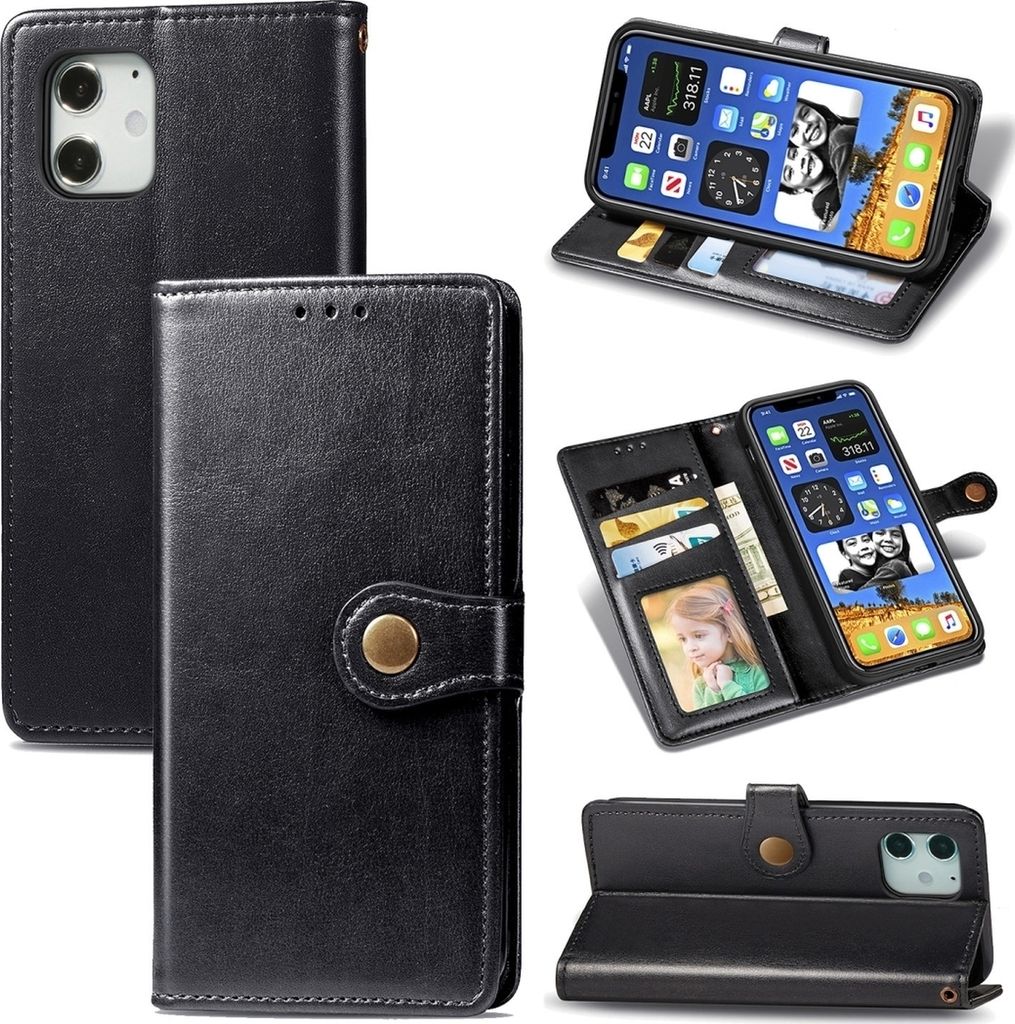 Mobigear Snap Button iPhone 12 Pro Max Hülle Klapphülle Geldbörse - Schwarz