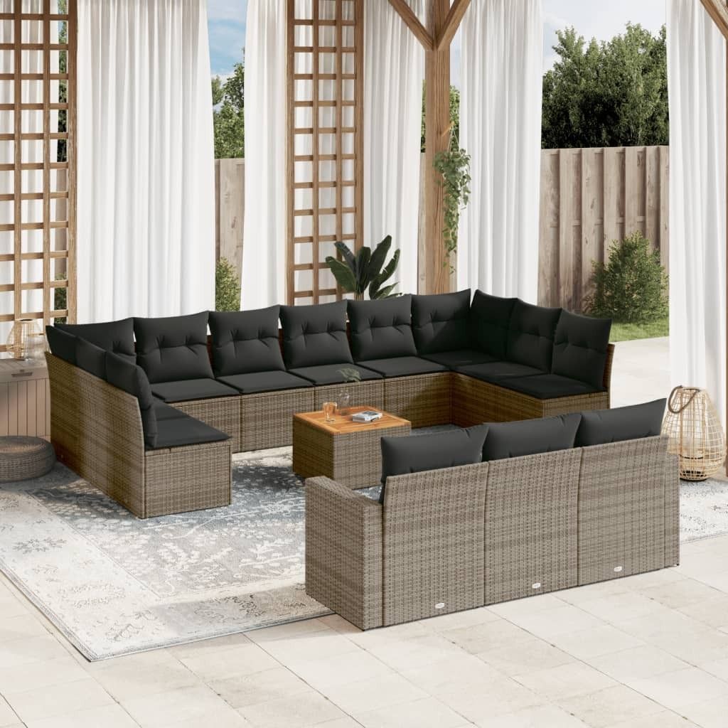 Maison Exclusive - 14-tlg. Garten-Sofagarnitur mit Kissen Grau Poly Rattan
