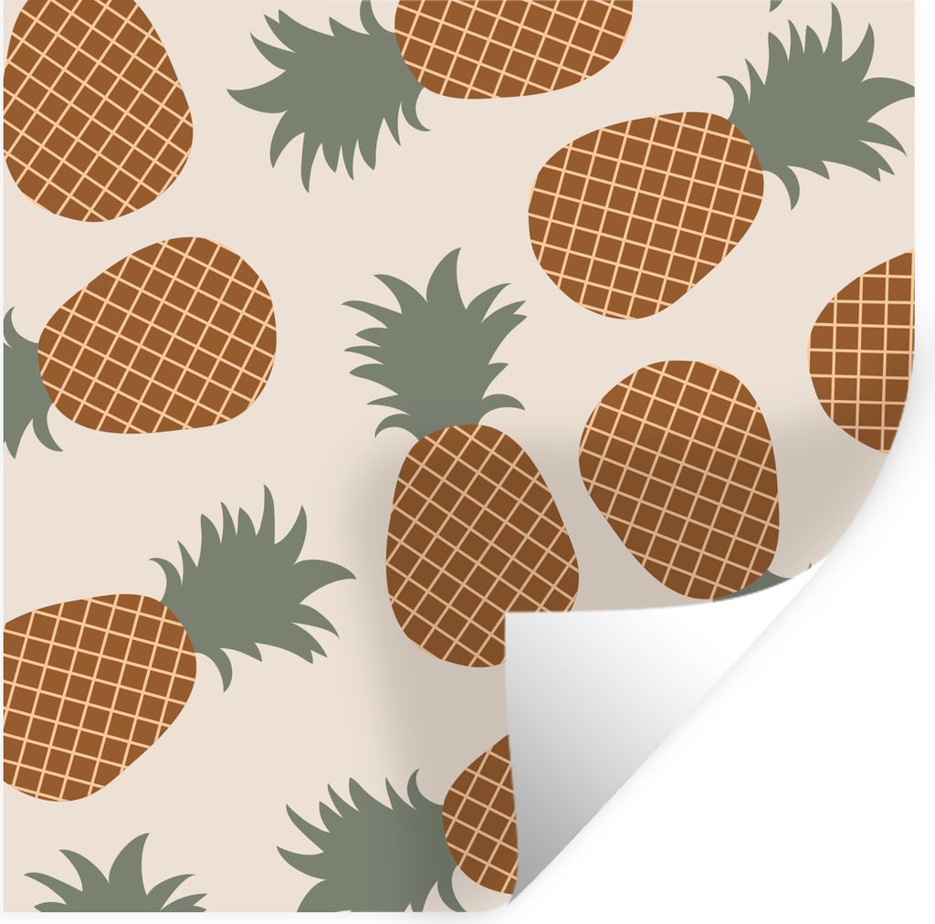 MuchoWow Wandtattoo Wandsticker Wandaufkleber Obst - Pastell - Ananas - Muster 50x50 cm Selbstklebend und Repositionierbar - Selbstklebend - Foto...