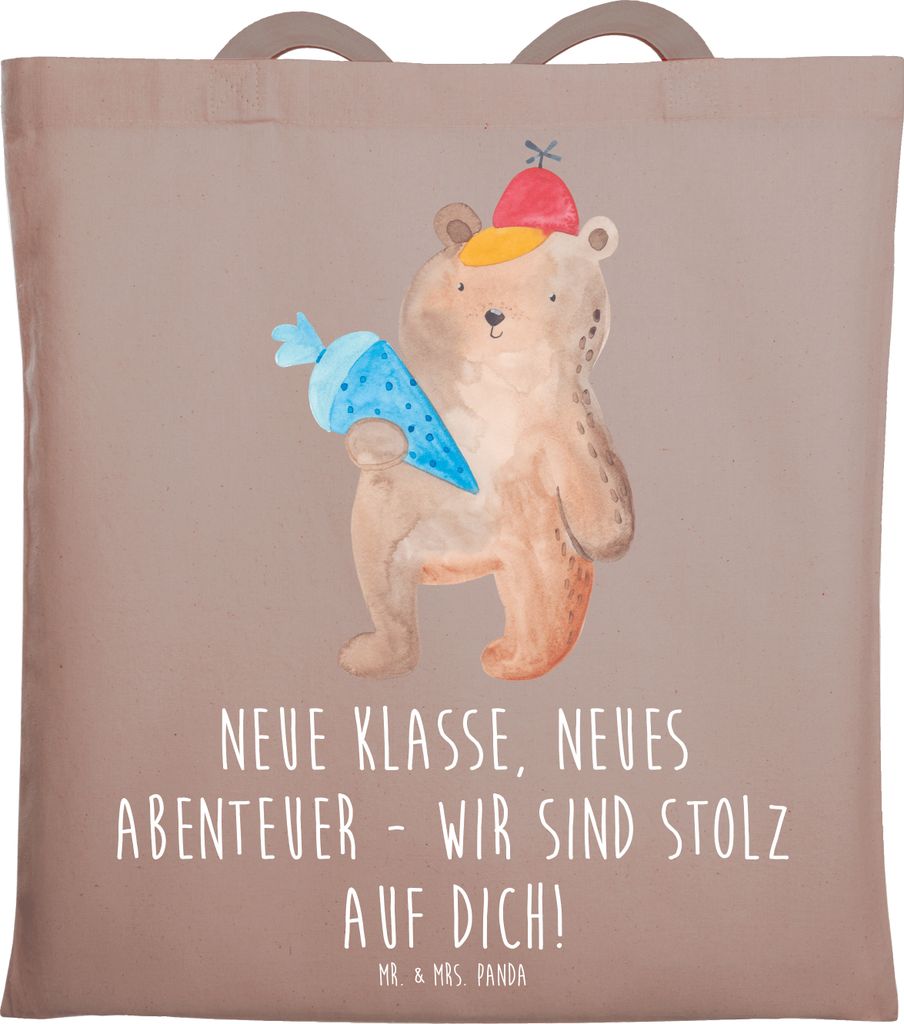 Mr. & Mrs. Panda Shopping Tasche Erster Schultag Abenteuer - Braun Pastell - Geschenk, Laptoptasche, Chancen, Uni, Ermutigung, Schultasche, Zuversi...