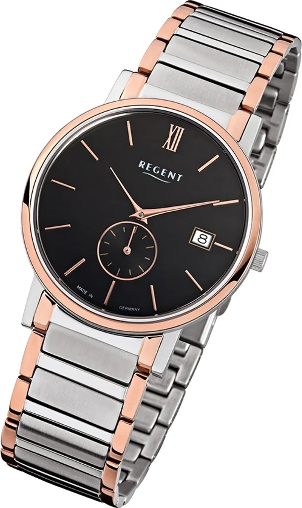 Montre Bracelet Homme Regent Quartz Bicolore Argent Rose GM-1409
